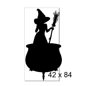 Witch in cauldron 84 x 42.  Halloween, chipboard and acrylic see